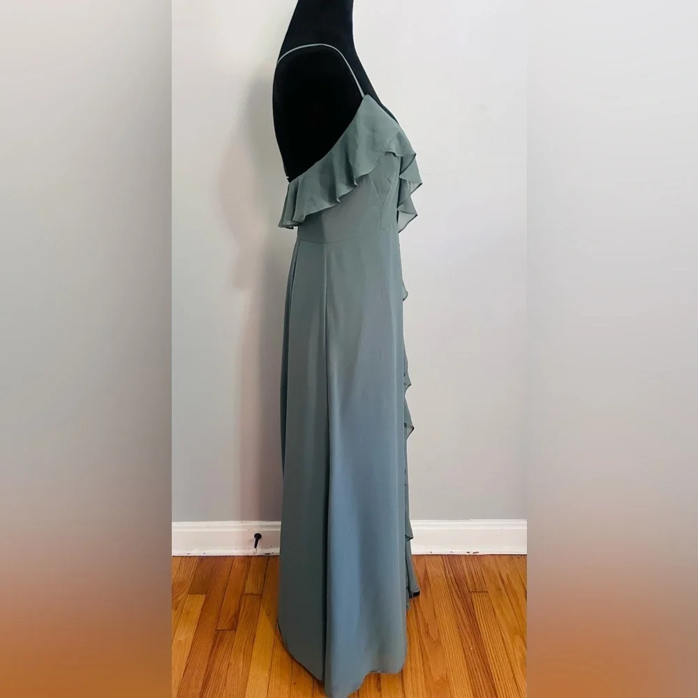 Revelry Paloma Eucalyptus Green Ruffle Front Maxi Dress Sz 6 Bridesmaid Formal